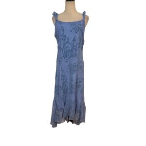 vtg 90s CDC Midi slip Dress 14 Blue Velvet Burnout Chiffon Bias Cut Coquette